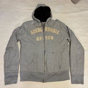 Abercrombie & Fitch Heather Gray Sherpa-Lined Hoodie - L
